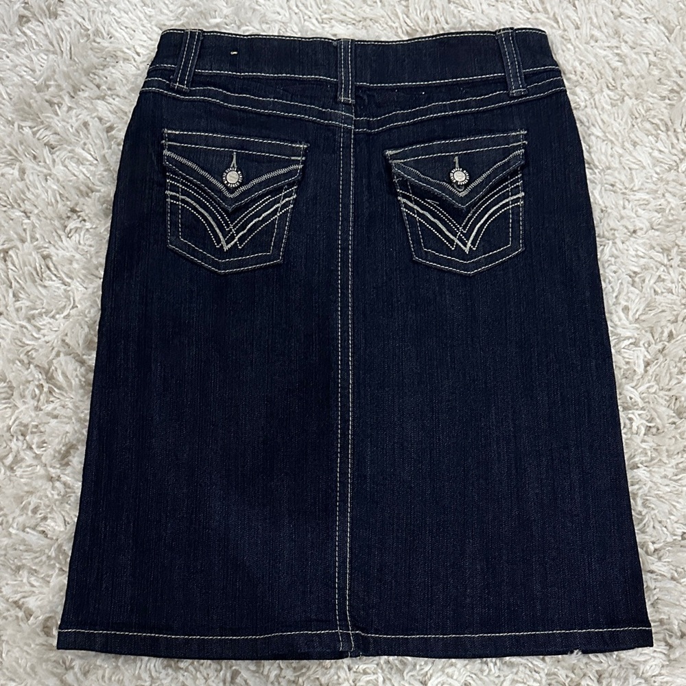 BONGO Ladies Y2K Dark Denim Midi- Skirt Feminine Flattering Sz 1 NWOT - Picture 3 of 9